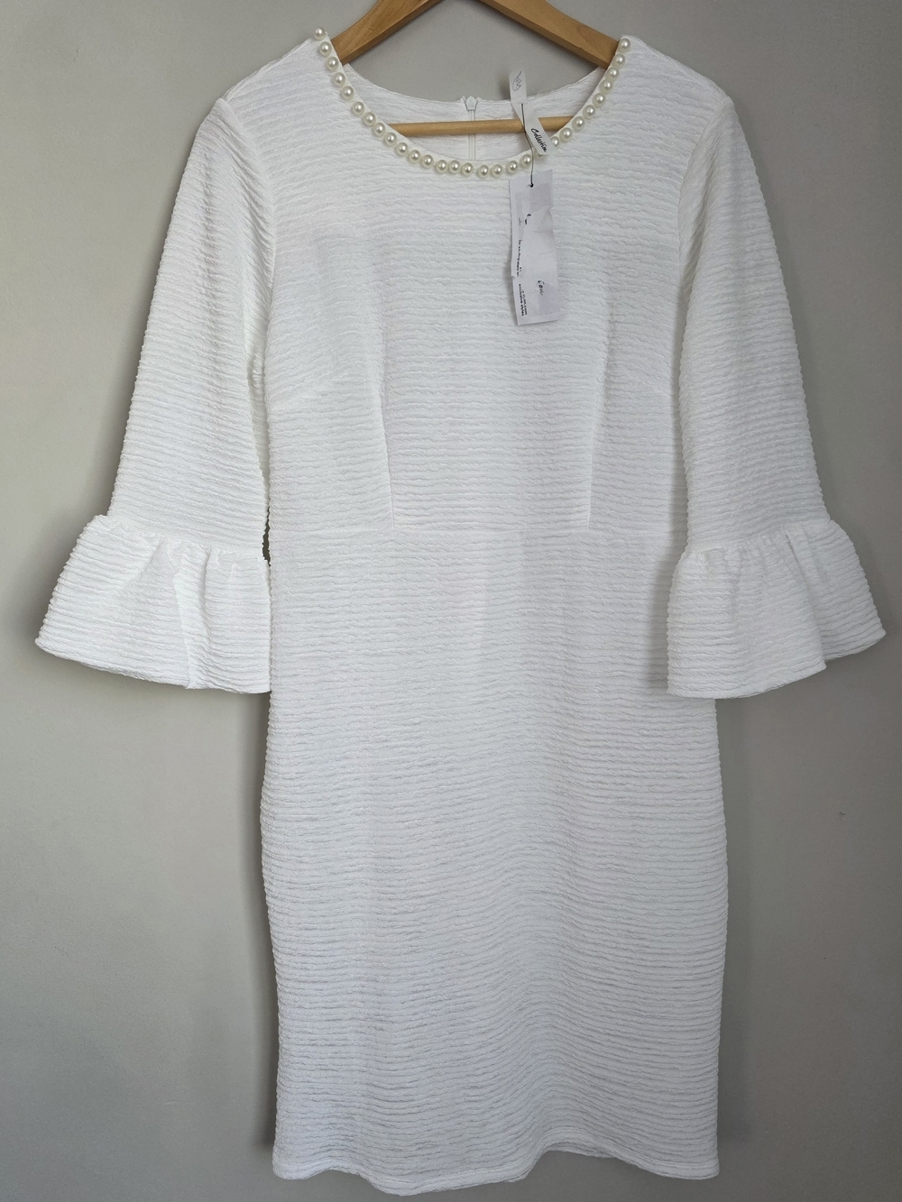 NY Collection White Dress Pearl Neck Ruffle Sleeve Women’s L NWT - Picture 2 of 10
